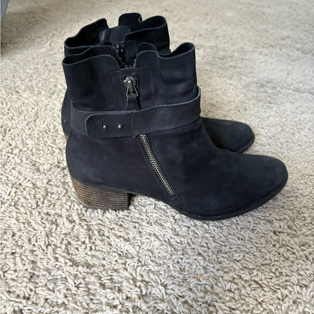 Paul Green Ankle Boots Womens 10 Black Leather Booties Zip Black